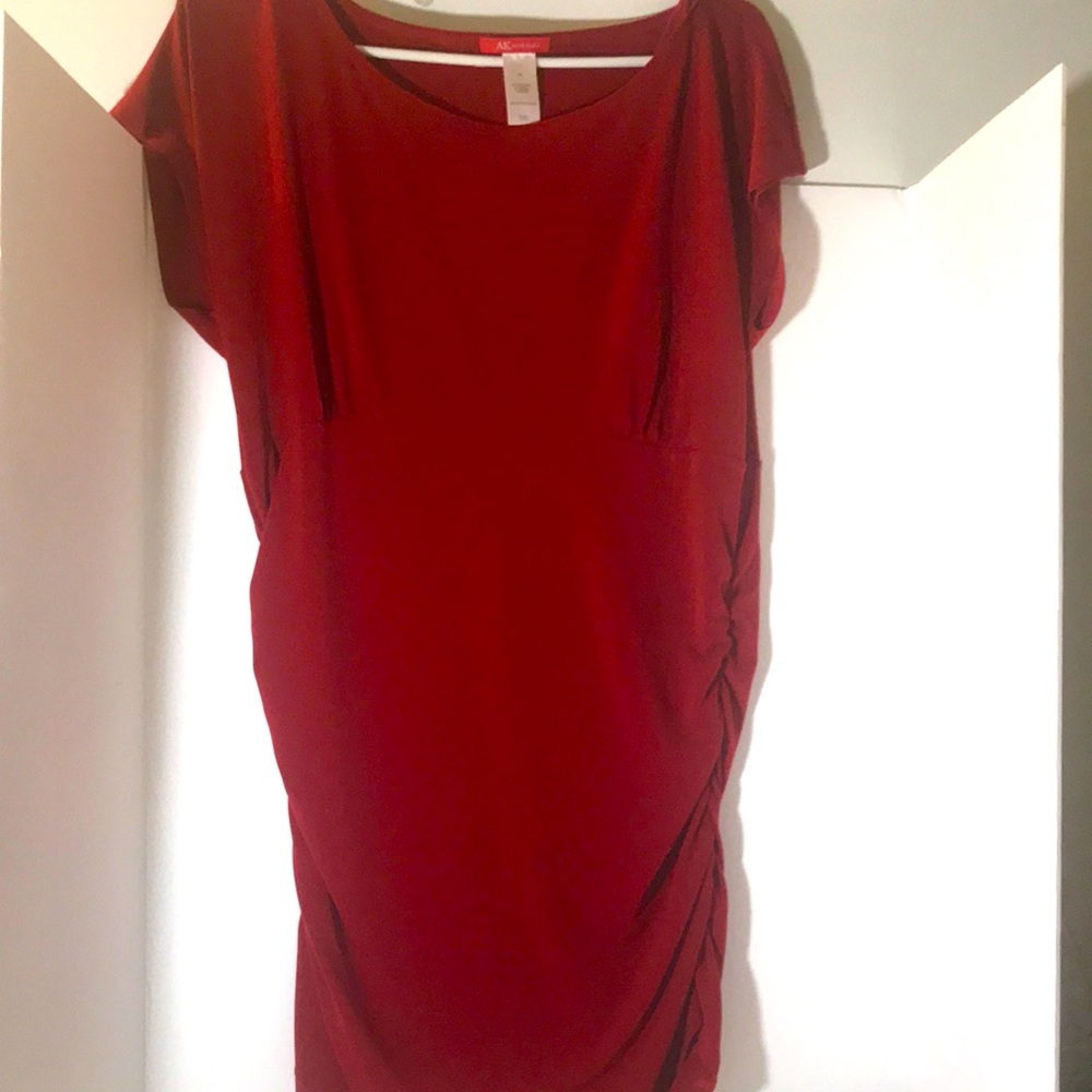 Anne Klein dress size xl cap sleeves crunched style red front pleat tomato girl